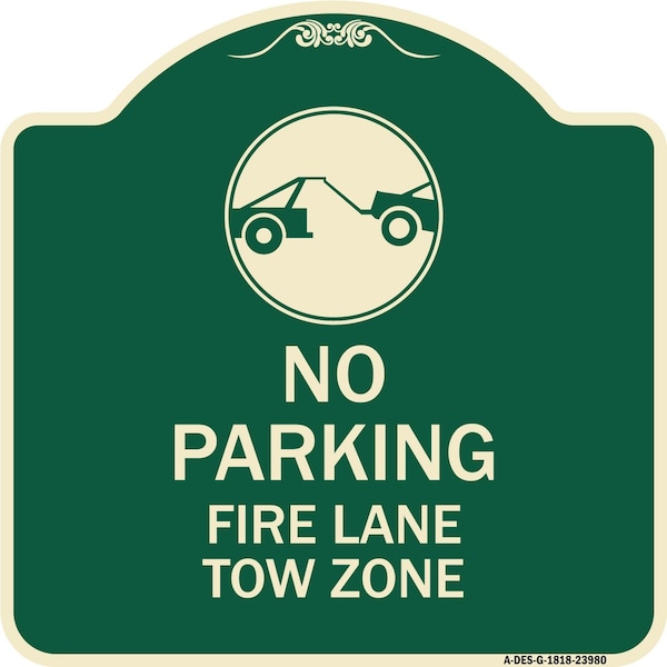 Fire Lane Tow Zone with Graphic Heavy-Gauge Aluminum Architectural Sign, 18" x 18", G-1818-23980